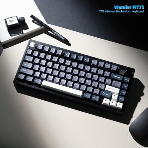 Womier 75% Wireless Mechanical Gaming Keyboard with Knob & Display, Bluetooth 5.0/2.4GHz/USB C Thocky Creamy Keyboard for PC Computer, 8000mAh Battery Hot Swappable Key Board for Win/Mac (MT75-Grey) 7