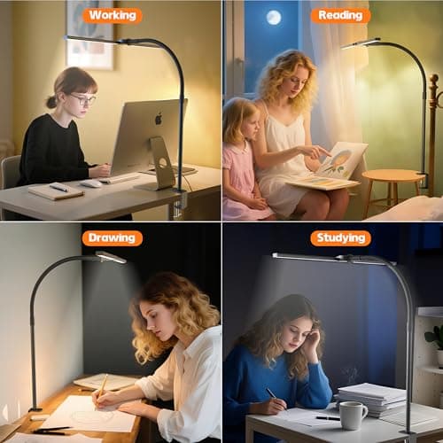 ULTEM Desk Lamp Home Office,15W Dual Screen Monitor Light with Clamp,Adjustable Gooseneck Computer Light with Stepless Color Temp and Dimming for Architect Work (Black) 6