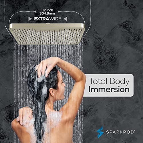 SparkPod 12 Inch Rectangle Rain Shower Head - Ceiling or Wall Mount Rainfall Shower Head - Large Coverage Showerhead - Brass Ball Joint with 360° Adjustment - 1-Min Install (Elegant Brushed Nickel) 6