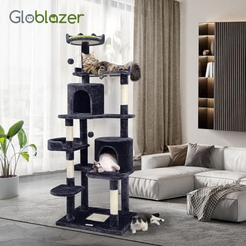 Globlazer C72 Multi-Level Cat Tree Tower | 72'' Activity Center with Cozy Condo, Perches, Scratching Posts, Large Platform and Anti-Tip Kit - Ideal for Large Cats, Dark Grey 7