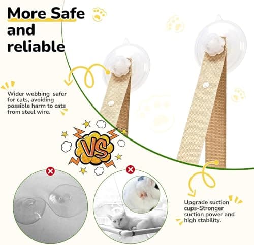 CATISM Cat Window Perch - Foldable Cat Hammock for Window, Soft Seat Machine Washable, Solid Wood Frame, 4 Suction Cups, Cats Window Hammock Load Weight Up to 40lbs 5