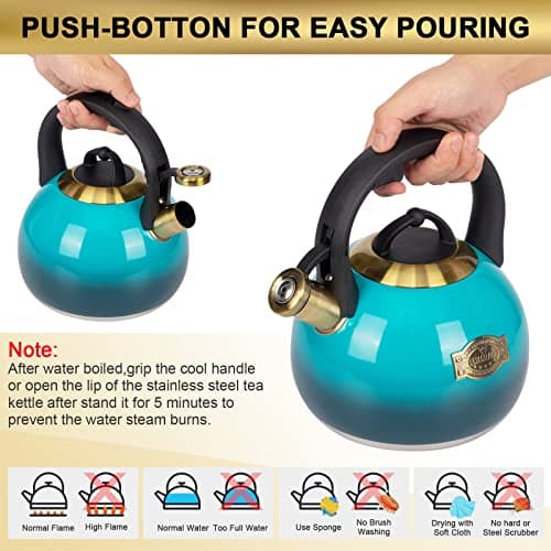 Tea Kettle Stovetop Whistling Kettle Teapot, Food Grade Stainless Steel Teakettle for Stove Top with Heat Proof Ergonomic Handle, 3.1 Quart Tea Pot 5
