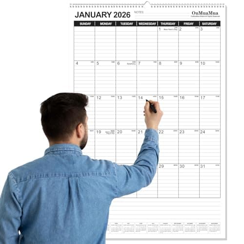 OuMuaMua Extra Large Wall Calendar 2026, 30" X 20" Vertical Jumbo Wall Calendar 2026-2027,18-Month Hanging Planner Wall From 2026 Jan - 2027 Jun with Spiral Bound For School Home Office Organizing