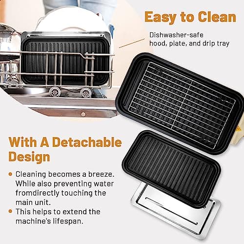 SUEWRITE Indoor Grill Electric Smokeless, Indoor Grills for Kitchen with Non-Stick Cooking Removable Plate, Portable Korean BBQ Grill with Removable Temperature Control, Dishwasher Safe, 1500W 9