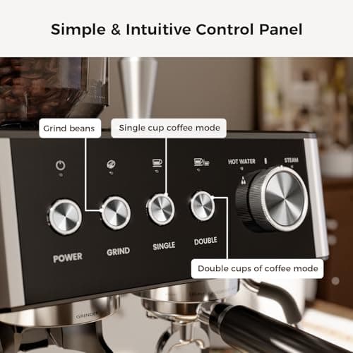 Kismile Espresso Machines with Grinder,15 Bar Professional Espresso Maker with Removable Water Tank,Milk Frother Steam Wand for Latte&Cappuccino,Ideal for Home/Office(BLACK) 6