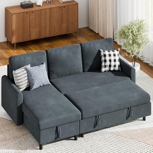Sofa Couch, Sofa Bed- 2 in 1 Pull Out Couch Bed with Storage Chaise for Living Room, Sectional Sofa Couch ，Grey