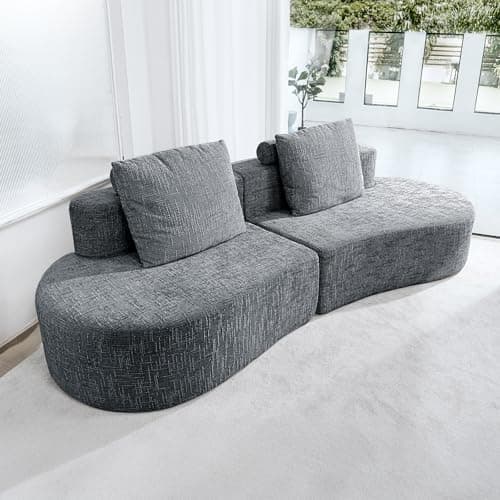 HOMRELEXA 98" Curved Couch with Half Moon Design, Sofa Bed with 2 Throw Pillows & 4 Seaters for Living Room, Office & Apartment,No Assembly Needed(Dark Grey)