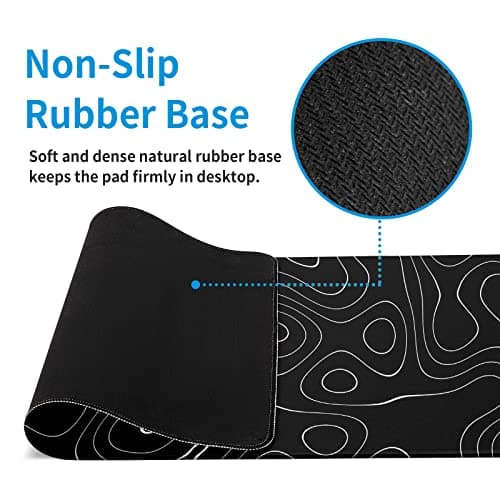 Llzdeuan Large Topographic Map Gaming Mouse Pad for Desk Black Desk Pad with Non-Slip Rubber Base Stitched Edge Desk Organizers and Accessories Desk Decor 5