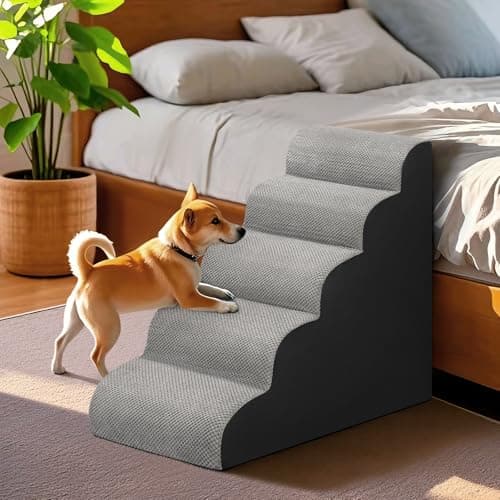 Dog Stairs for Bed 28.7”H, 5-Step Dog Ramp, Non-Slip Sturdy Pet Steps for Small Dogs & Cats to get on High Bed or Couches, Grey 7