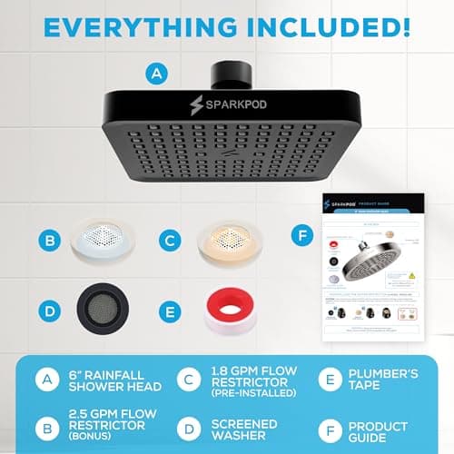 SparkPod Shower Head - High Pressure Rain - Premium Quality Luxury Design - Easy Clean Adjustable Replacement for Your Bathroom Shower Heads (Midnight Black Matte, 6 Inch Square) 9