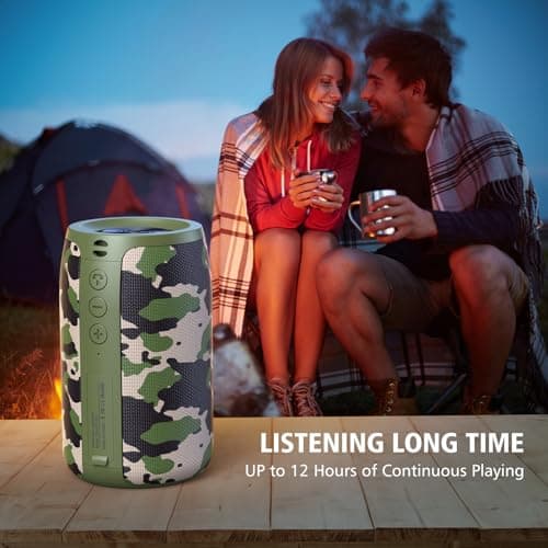 ZEALOT Portable Bluetooth Speaker, S32 Outdoor Speaker, Waterproof IPX5, Dual Pairing, Stereo Sound/TF Card/USB/AUX Competible for iPhone14 Samsung Home/Hiking/Fishing- Camo 7