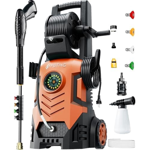 2025Upgraded Electric Pressure Washer, 5000 PSI 3.3 GPM Touch Screen Adjustable 8 Level; 4 Quick Connect Nozzles, Inlet Hose & Filter& Foam Cannon for Cars/Fences/Driveways/Home Cleaning