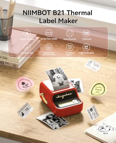 NIIMBOT B21 Label Maker, 2 Inch Portable Thermal Label Printer, Label Maker Machine with Tape, Compatible with Android, iOS & PC,Labeling for Home Storage Office and Small Business,Red 6
