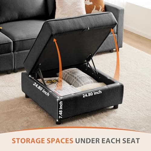 Sweetcrispy Convertible Sectional Sofa Couch, 4 Seat Sofa Set with Storage for Living Room, L-Shaped Modern Modular Sofa Sleeper with Ottoman, Comfy Sofa Couch with Extra Deep Seats, Grey 5