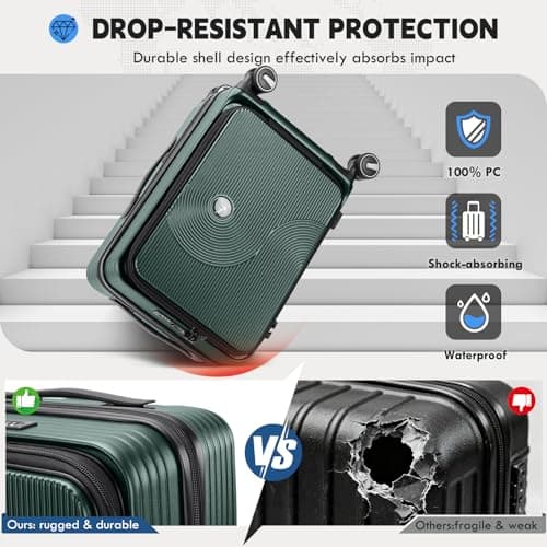 RAINSMORE Carry on Luggage 20 Inch Expandable, Airline Approved Carry on Suitcase Top Opening Hard Shell Rolling Travel Luggage with TSA Lock & Spinner Wheels, Green 6