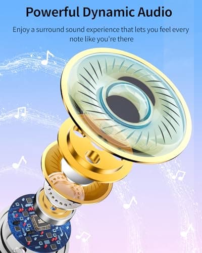 PocBuds Bluetooth Headphones Wireless Earbuds 80hrs Playtime Wireless Charging Case Digital Display Sports Ear Buds with Earhook Deep Bass IPX7 Waterproof Over-Ear Earphones for TV Phone Laptop Pink 5