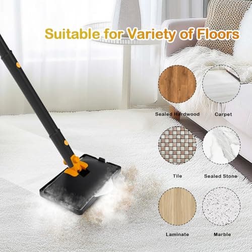 GHORA Steam Mop, All-in-one Handheld Steam Cleaner with 13 Attachments, 23FT Cord, 11.83OZ Removable Tank, Adjustable Height Steam Mops for Floor Cleaning, Hardwood Floors, Carpets, Tiles, Windows 7