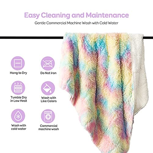 Cottonblue Weighted Blanket 15lbs Queen Size, Soft Faux Fur Sherpa Blanket, Reversible Fluffy Fleece Reverse Blankets, Warm and Cozy Rainbow Throw Decorative for Bedroom Sofa Floor, 60"x80" 7