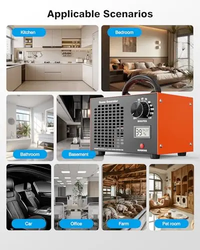 Ozone Generator 160,000mg/H with Temp/Humidity Display - 120 Min Timer O3 Ionizer Air Purifier for Large Spaces (5000 Sq.Ft) - Upgraded Ozone Machine for Cars, Homes, Hotels, Kitchens & Pet Areas 5