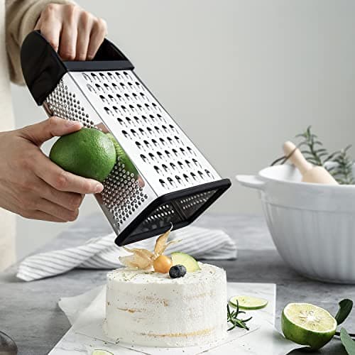 Spring Chef Professional 10" Stainless Steel Parmesan Cheese Grater with Handle, 4 Sided Handheld Box Grater, Kitchen Vegetable Shredder for Potato, Carrot, Hard Cheese, Ginger, Hash Browns - Black 9