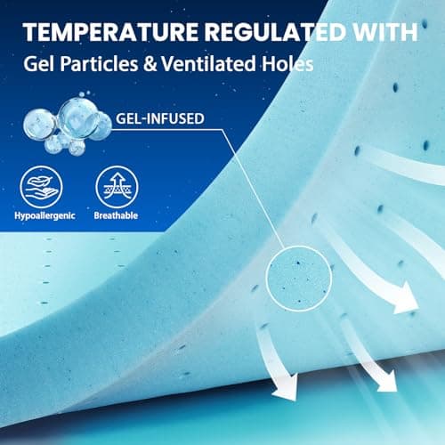 3 Inch Gel Memory Foam Mattress Topper Twin XL Size for College School Dorm,Soft Cooling Ventilated & Breathable Bed Topper for Back Pain Pressure Relief CertiPUR-US Non-Slip Washable Cover 7