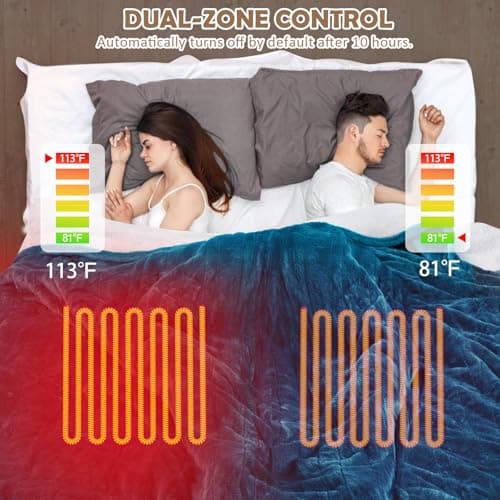 HOW'S MY HOUSE Heated Blanket 84" x 90", Dual Control Electric Blanket Queen Size with 10 Time Settings & 6 Heating Levels, Over-Heat Protection, Flannel Sherpa Super Cozy with ETL Certification, Blue 5