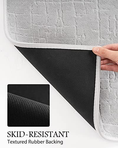 AMOAMI-Bath Mat-Absorbent Quick Dry Bathroom Floor Mats-Washable Rubber Backing Bath Mats for Bathroom Rugs Fit Under Door-Bath Rug for in Front of Sink Bathtub Shower Room, Grey 17''x24'' 6
