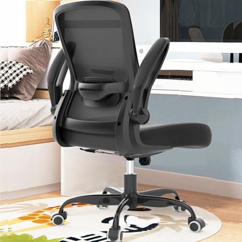Mimoglad Ergonomic Office Chair - BIFMA Certified, Flip-up Armrests & 135° Recline, Adjustable Lumbar Support - Space-Saving Task Chair for Business/Team Office & Home (Black, 350lbs)