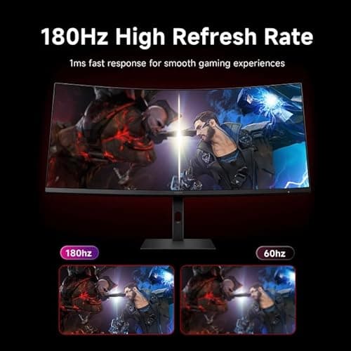 XIAOMI 34 inch Curved Gaming Monitor, 180HZ 1ms 1500R WQHD 2K 100% sRGB Desktop LCD Computer Screen PC Vertical HDMI Computer Monitors Ultrawide FreeSync Premium with DisplayPort Adjustable Stand 3