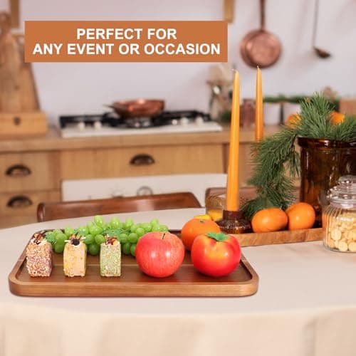 16" x 10" Rectangle Serving Trays Wooden Charcuterie Boards Rectangular Large Serving Platters for Cookie, Snack, Appetizer, Dessert, Party Food Dish Acacia Wood Kitchen Platter Tray Cheese Board 5