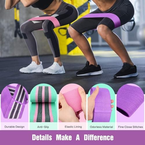Otempo Fabric Resistance Bands Set 3 Levels, Booty Bands for Working Out, Exercise Bands for Legs and Butt, Fitness Loop Bands for Women and Men, Non-Slip Stretch Bands (Purple, Pink, Green) 5