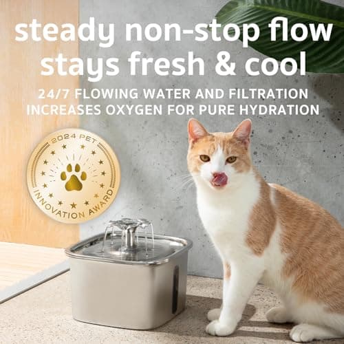 Veken Innovation Award Winner Stainless Steel Cat Water Fountain, 95oz/2.8L Automatic Pet Fountain Dog Water Dispenser with Replacement Filters & Silicone Mat, Gifts for Cats, Dogs (Silver) 6