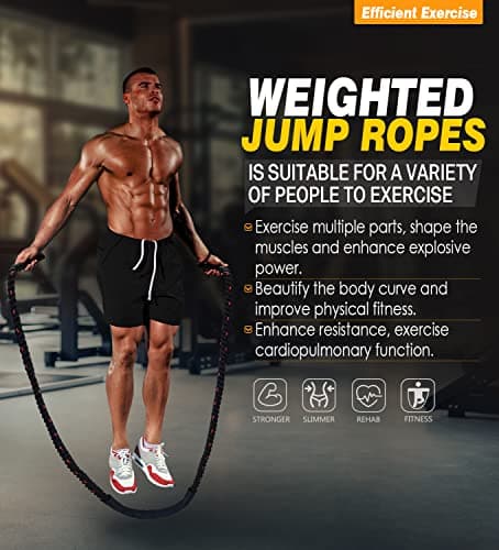 Weighted Jump Rope for Fitness - 9.8ft Heavy Battle Ropes for Exercise, 3LB Workout Rope for Women & Men, Skipping Rope For Gym Training, Home Workout 6