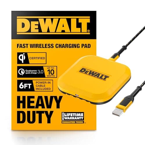 DEWALT Heavy Duty Wireless Charger, 10W Max Fast Wireless Charging Pad Compatible with iPhone 17/16/15/14/13/12/11/X/8 Pro Max Plus Samsung Galaxy S22/S21 AirPods (Type C Cable/AC Adapter Included)