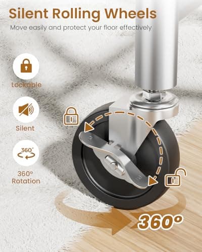 JIEJIERUI Heavy Duty Clothing Rack, Metal Clothes Rack Load 450 LBS, Rolling Coat Racks for Hanging Clothes with Lockable Wheels, Wardrobe Closet Garment Racks for Bedroom, Silver 5