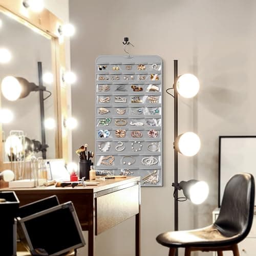 Simple Houseware Hanging Jewelry Storage Organizer, 80-Pocket with 5 Sizes for All Types of Accessories, Gray 7