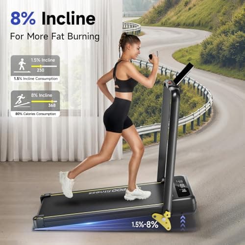 YPOO Foldable Treadmill with Incline, Walking Pad with Handle Bar 3 Level Incline, Portable Folding Treadmills for Home/Office 300 Lbs Capacity, Quiet Desk Treadmill with Remote Control & APP 6