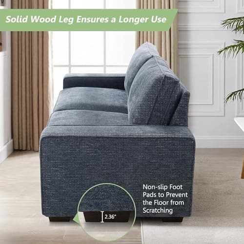 LEISLAND 88.58" Couches for Living Room, Modern Chenille Couches and Sofas Living Room Furniture with Metal, Solid Wood Armrest, Removable Cushion/Easy to Install(Blue) 7