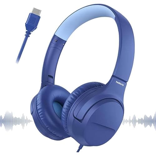 yoygerty USB C Kids Headphones for School, Upgrade USB Type C Kid Headphone, 94 dB Volume Limiter Wired On-Ear Headset for Kids/Toddlers/Children/Teens/Boys/Girls-Navy Blue