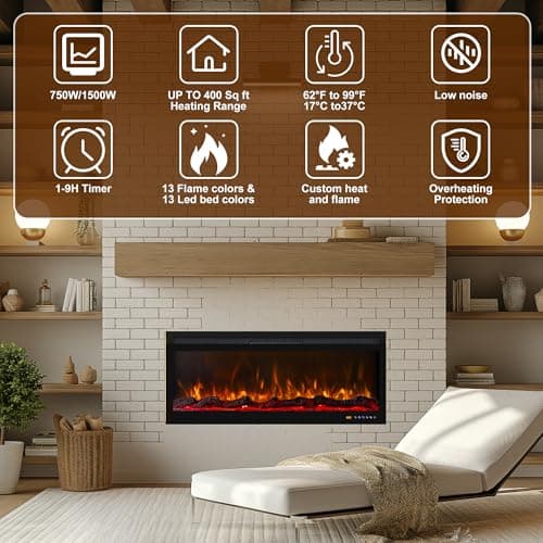 Oxhark Flame Linear Smart WiFi Electric Fireplace 72 Inch, APP & Touch Screen & Remote Control, 169 Realistic Flame Color Combinations, Timer & Thermostat Fireplace Heater,1500W 8