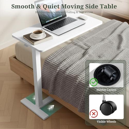Mobile Standing Desk, Adjustable Height Desk with Hidden Casters, Portable Laptop Computer Table with Rolling Wheels, for Sit Stand Workstation, Compact and Sturdy for Home, Office, Dorm, White 5