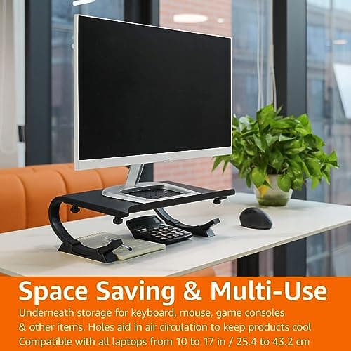 Amazon Basics - Adjustable Monitor Stand, Laptop Riser for Desk, Holds Laptops, Monitors and Printers up to 22 Pounds, Black 6