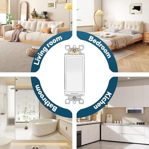 ThunderWay 3 Way Decorator Light Switch, Rocker Paddle Wall Switch with Gloss Finish, Self-Grounding, UL Listed for Residential Grade Applications, 15A 120V/277V, Glossy White (10 Pack) 8