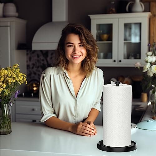 Paper Towel Holder Countertop, One-Handed Tear, Stainless Steel, Weighted Base, Black, Paper Towel Roll Holder Stand with Ratchet Mechanism for Kitchen Bathroom Farmhouse Essentials Decor Accessories 7