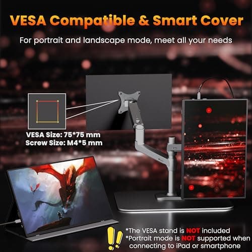 Upperizon Portable Monitor 16 inch 2K QHD 2560X1600 450 Nits 106% sRGB 144 Hz HDR HDMI USB-C Travel Monitor for Laptop Mac PC Surface PS5 Xbox, External Display with Cover & Speakers, VESA Compatible 6