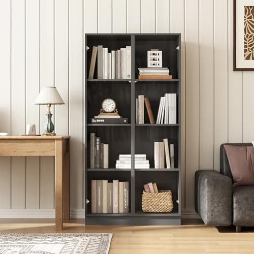 ZORPLIX Glass Display Cabinet with LED Lights, Display Case Bookcase with 4-Tier Shelves, Curio Cabinet with 2 Glass Doors, Storage Cabinet for Collectibles, Living Room 9