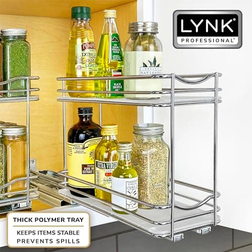 LYNK PROFESSIONAL® Pull Out Spice Rack Organizer for Inside Kitchen Cabinets - 4-3/8 inch Wide - Slide Out Drawer – Chrome Sliding Spice Organization for cabinet - Spice Racks - 2 Tier 6