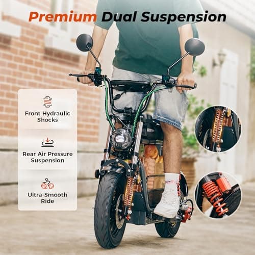 iScooter Adults Electric Scooter with Seat, 1500W Motor, 45 Miles Long Range, 35MPH Top Speed,15"3.0" Vacuum Pneumatic Tires, hydraulic Disc Brake,Dual Suspension, Commuter Escooter with Basket & Bag 5