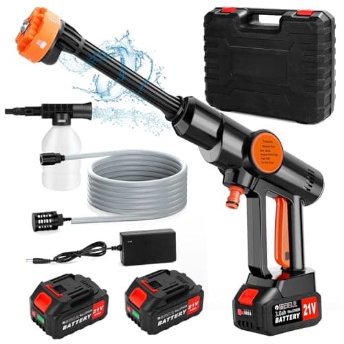 Lemolify 6000mAh Battery Pressure Washer, Electric Power Washer Cordless, Portable Car Pressure Washer Handheld with 6-in-1 Nozzle,17FT Drain Hose, Power Cleaner for Patio Floor Fence Deck,2 Battery