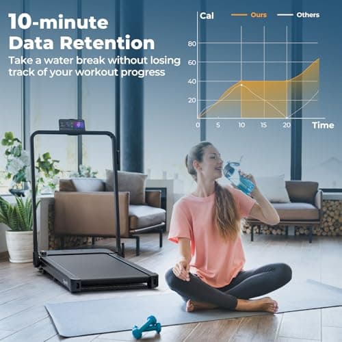 Goplus 2 in 1 Folding Treadmill, 300 LBS Capacity Walking Pad with Handle Bar, Under Desk Treadmill with Remote & APP Control and LED Display, Foldable Portable Treadmills for Home Small, Office 8